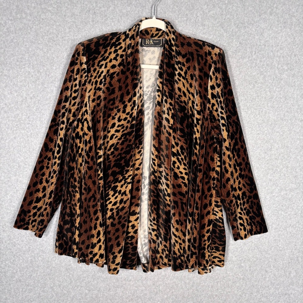 Vintage 90s Velvet Cardigan Jacket XL Leopard Animal Evening Party Glam Cocktail